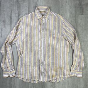 Sartoria Saracena Shirt Men's Large Button Up Orange Striped 100% Linen Italy N